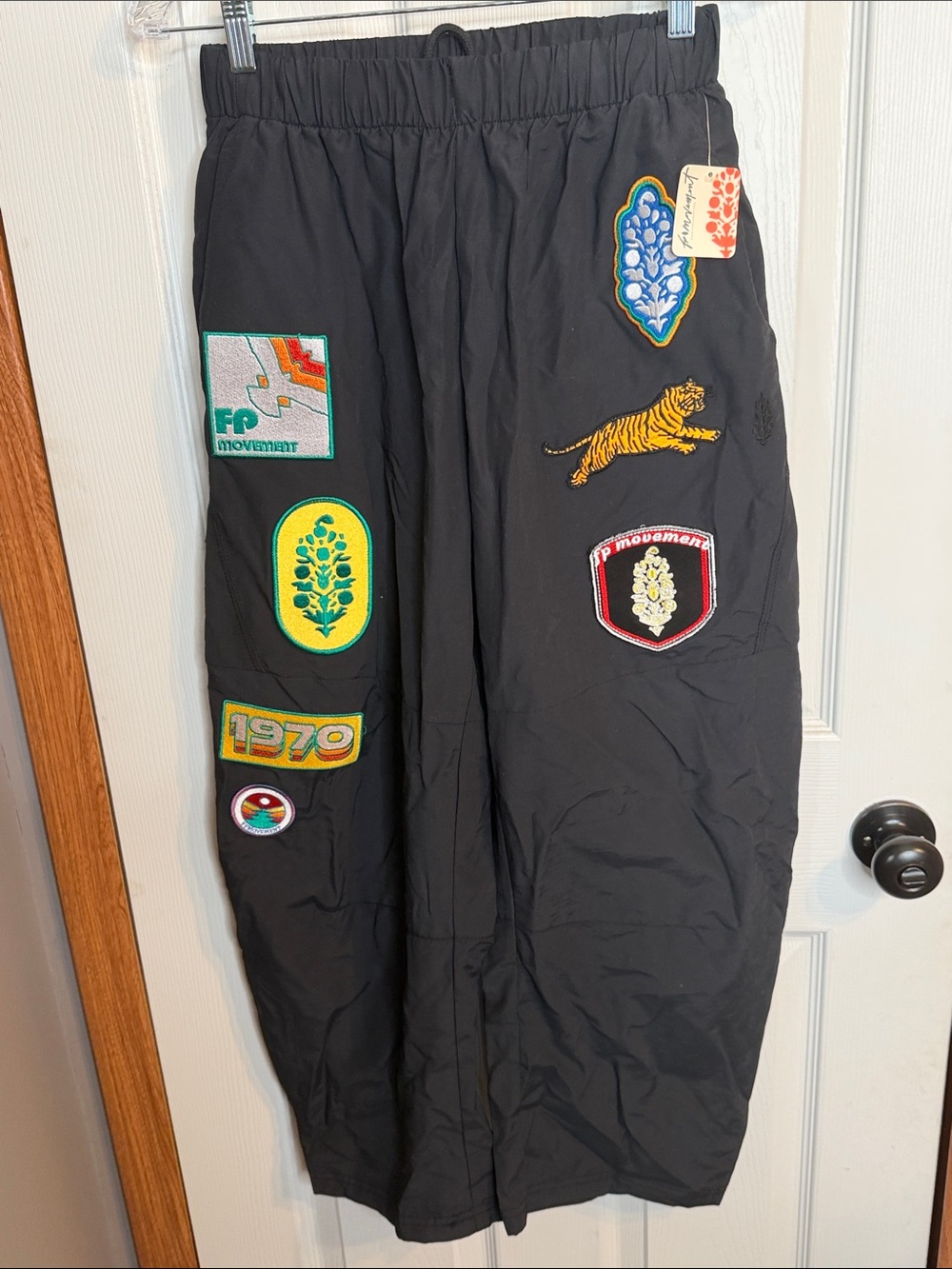Free People Black Patched Jogger Pants with Multicolor Patches - Picture 4 of 16